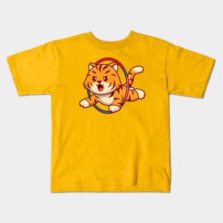 Cute Tiger Jump In Ring Cartoon Kids T-Shirt